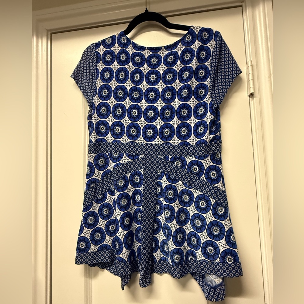 INC International Concepts Blue Printed Peplum Top – Size Large - Picture 5 of 6